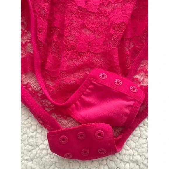 NEW Womens Pink Lace Lingerie Sheer Bodysuit Sleeveless Size Small Festival Sexy - Picture 9 of 12